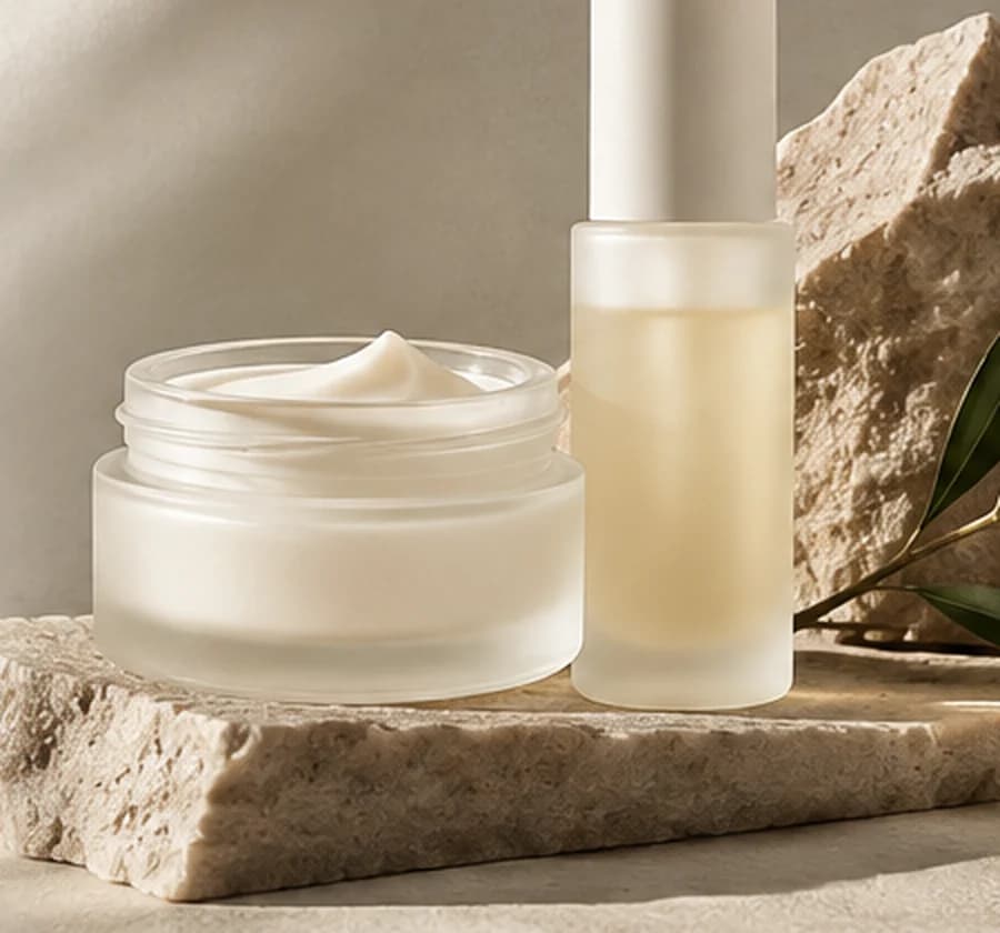 Minimalist packaging samples in a warm editorial composition